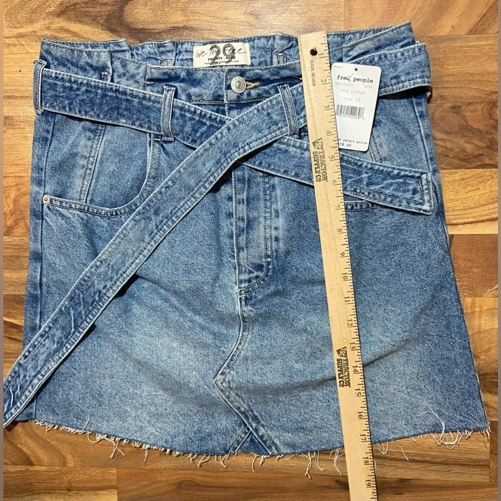 Free People East Of Eden Denim Mini Skirt Women's 29 Belted Paperbag Waist NWT